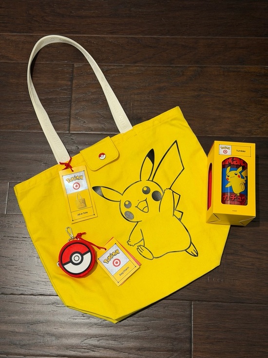 Pokemon Handbags - Pokémon × Target Pikachu Tote, 20oz Tumbler and Red Poké Ball Bag Charm